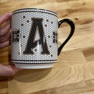 Anthropologie Bistro Stoneware Monogram Mug "A" Mosaic Tile Coffee Tea Cup Mug